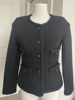 Black Wool Blend Tweed Jacket